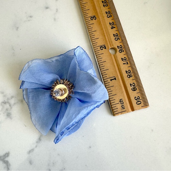 2/$30🌵 Blue Chiffon Flower Earrings Gold Jumbo Garden Floral Zara Jewelry NEW - Picture 11 of 12